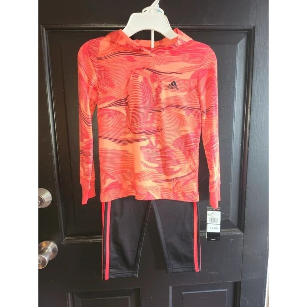 NWT Adidas Toddler Boys 2-Piece Hoodie & Pants Set Size 5T Orange Red Warp Camo